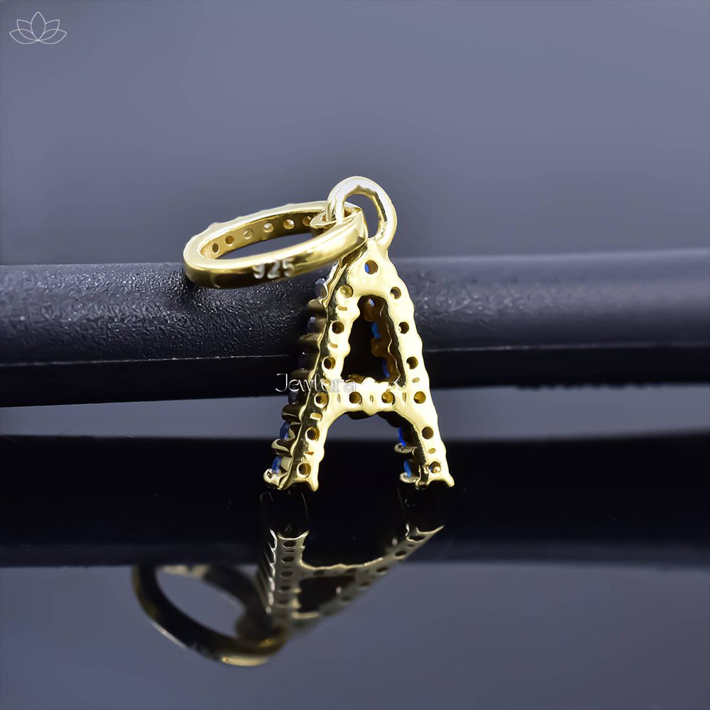 14K Yellow Gold Tsavorite & Diamond A Letter Charm Jewelry - Image 5