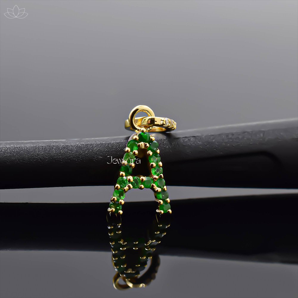 14K Yellow Gold Tsavorite & Diamond A Letter Charm Jewelry