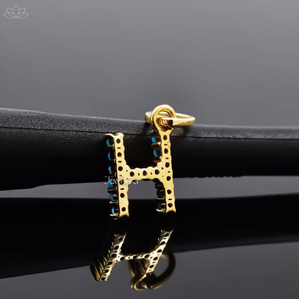 14K Yellow Gold Turquoise H Letter Charm Jewelry - Image 2