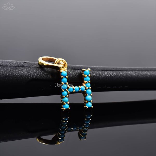 14K Yellow Gold Turquoise H Letter Charm Jewelry