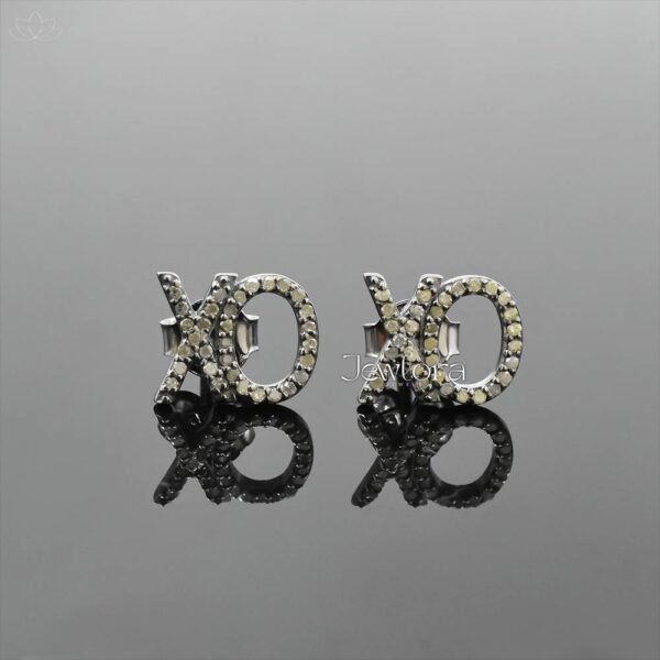 925 Silver Gray Plated Diamond XO XO Stud Earring Jewelry