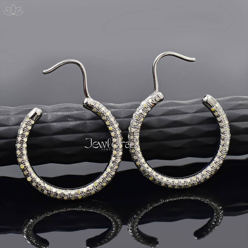 925 Silver Gray Plated Diamond Hoop Earring Jewelry - Image 2