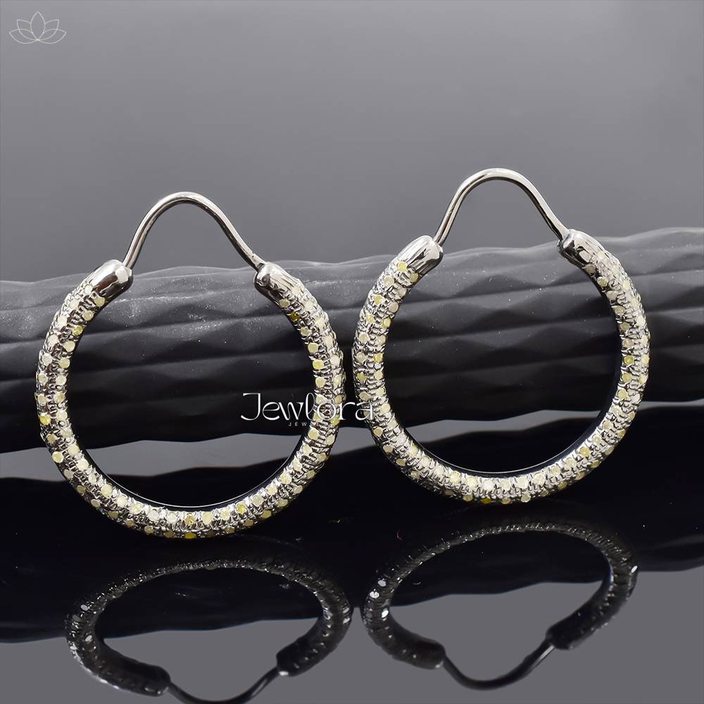 925 Silver Gray Plated Diamond Hoop Earring Jewelry