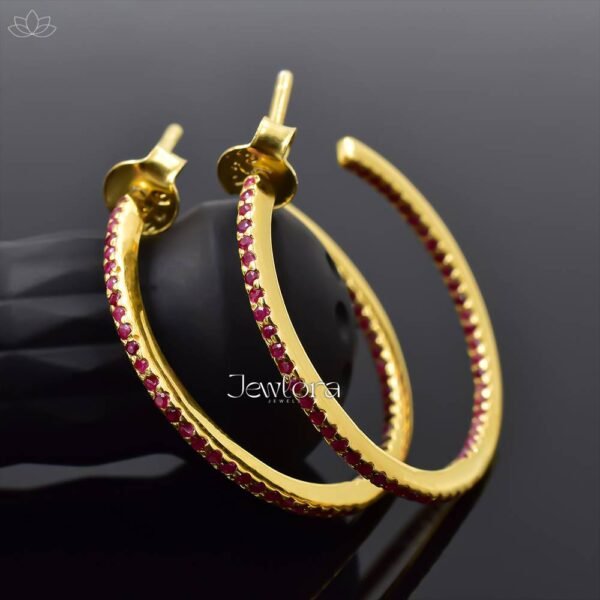 14K Yellow Gold Plated Ruby Hoop Earring Jewelry