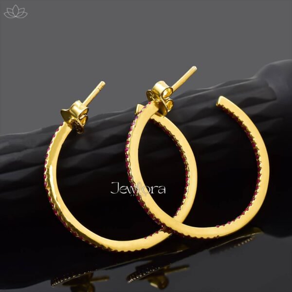 14K Yellow Gold Plated Ruby Hoop Earring Jewelry - Image 2