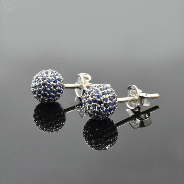 925 Silver Blue Sapphire Ball Stud Earring Jewelry - Image 3