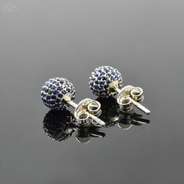 925 Silver Blue Sapphire Ball Stud Earring Jewelry - Image 2