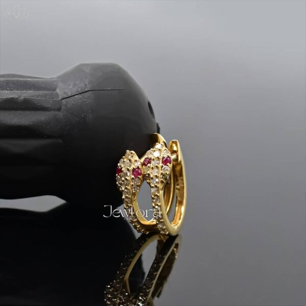 14K Yellow Gold Moissanite & Ruby Snake Hoop Earring Jewelry - Image 3