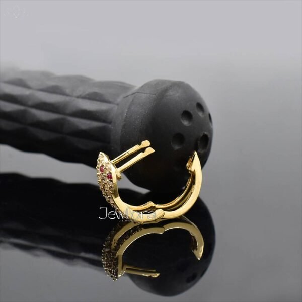 14K Yellow Gold Moissanite & Ruby Snake Hoop Earring Jewelry - Image 2
