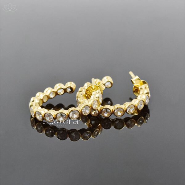 14K Yellow Gold Plated White Cubic Zirconia Hoop Earring Jewelry - Image 3