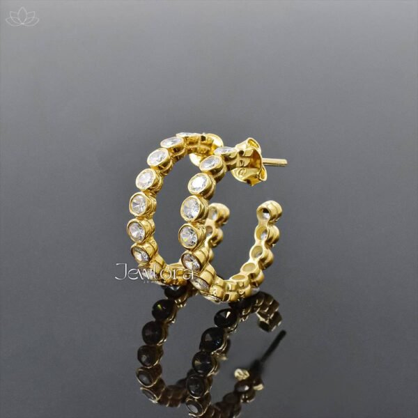 14K Yellow Gold Plated White Cubic Zirconia Hoop Earring Jewelry