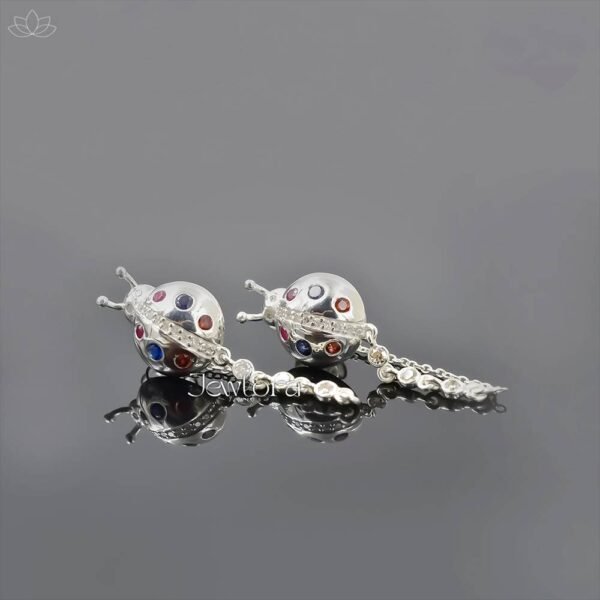 925 Silver Double Cut Diamond Ladybug Insect Chain Drop Earring Jewelry - Image 4
