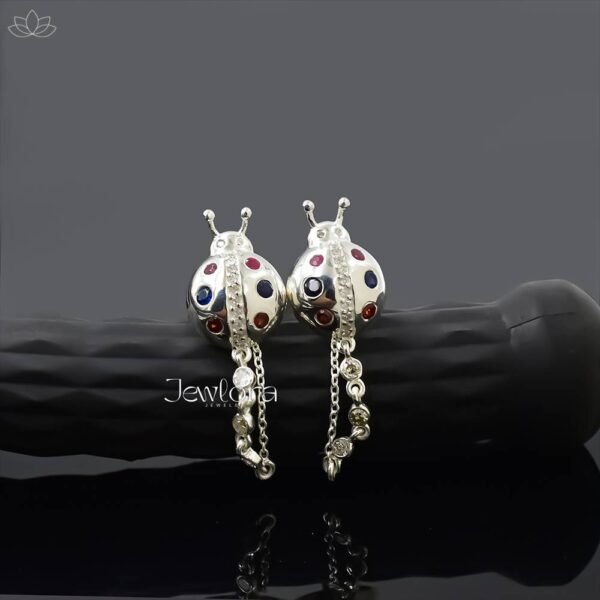 925 Silver Double Cut Diamond Ladybug Insect Chain Drop Earring Jewelry