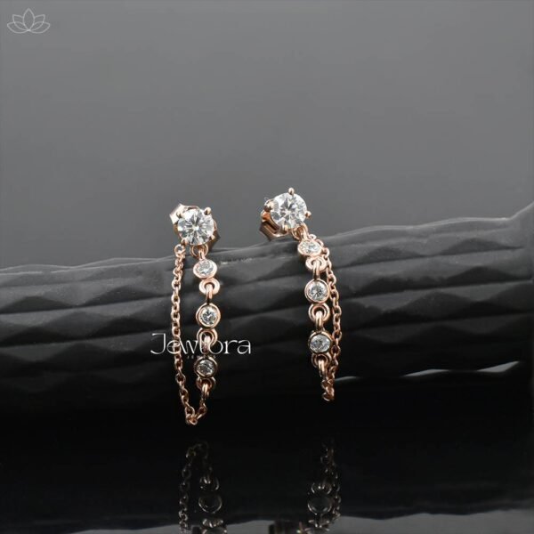 14K Rose Gold Moissanite Dangle Chain Stud Earring Jewelry
