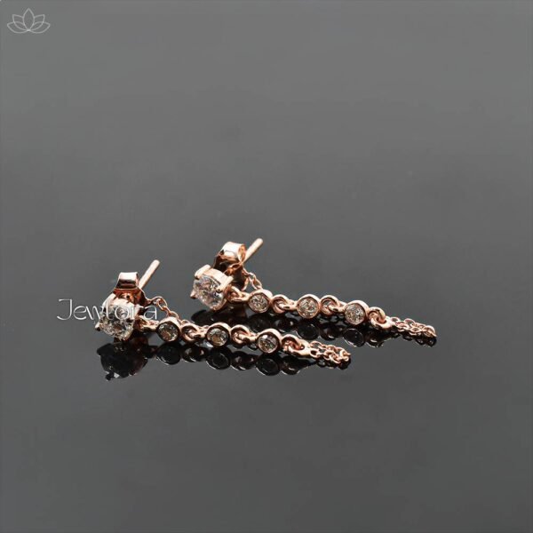 14K Rose Gold Moissanite Dangle Chain Stud Earring Jewelry - Image 3