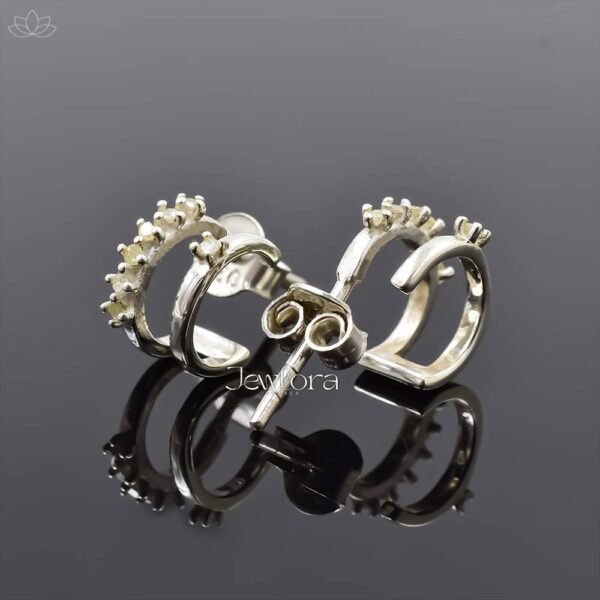 925 Silver Diamond Round Stud Earring Jewelry - Image 4
