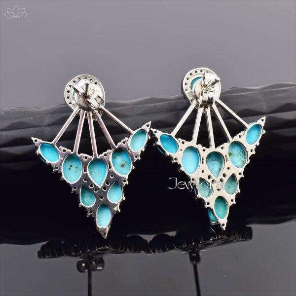 14K White Gold Turquoise Ear Jacket Earring Jewelry - Image 2