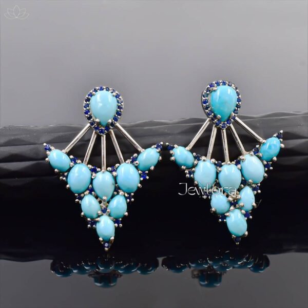 14K White Gold Turquoise Ear Jacket Earring Jewelry