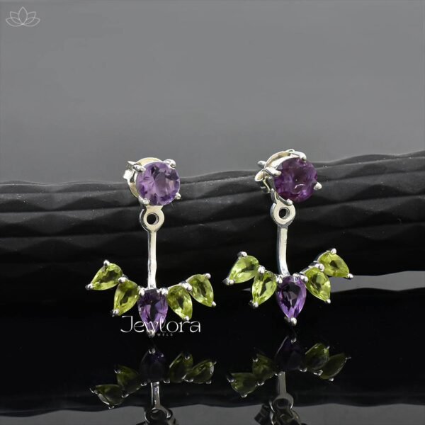 925 Silver Peridot And Amethyst Ear Jacket Earring Jewelry