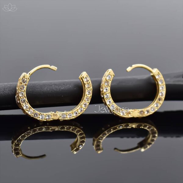 14K Yellow Gold White Topaz Hoop Earring Jewelry - Image 2