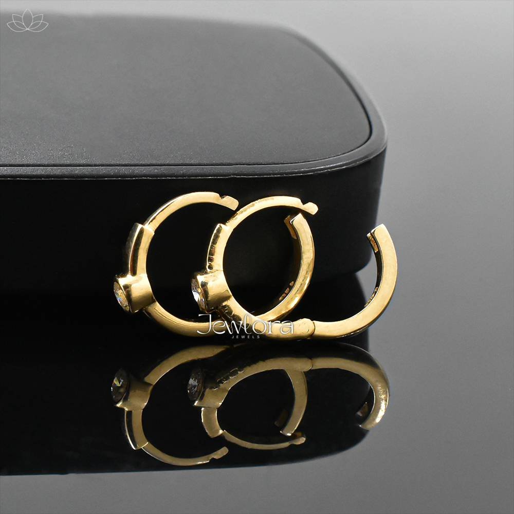 14K Yellow Gold Double Cut Diamond Hoop Earring Jewelry - Image 2