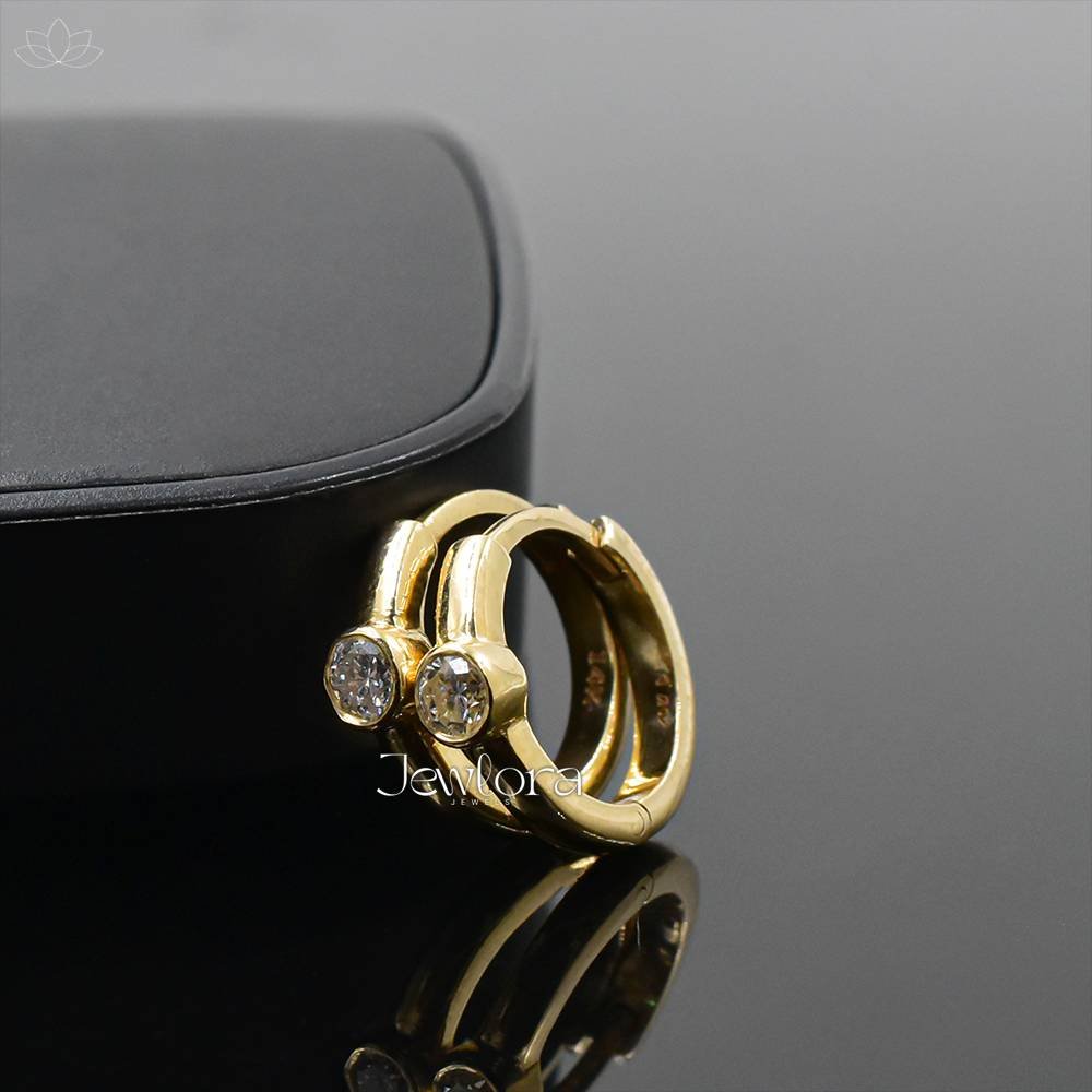 14K Yellow Gold Double Cut Diamond Hoop Earring Jewelry