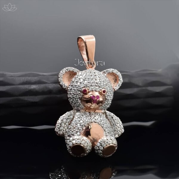 14K Rose Gold Plated Moissanite Teddy Bear Pendant Jewelry