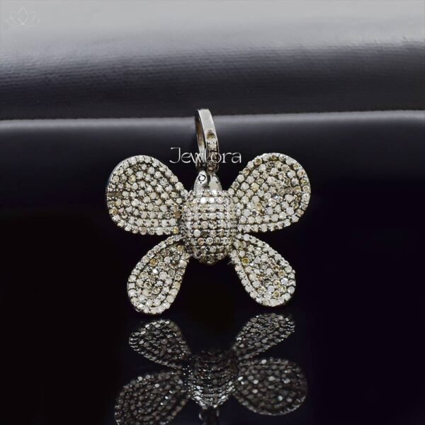 925 Silver Grey Plated White Topaz Butterfly Pendant Jewelry