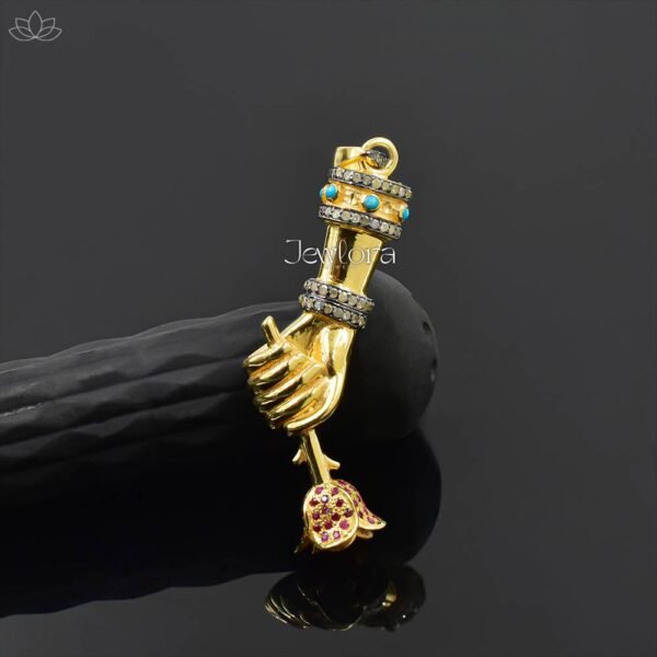 14K Yellow Gold Plated Turquoise Figa Hand Pendant Jewelry - Image 2
