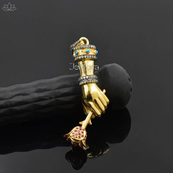 14K Yellow Gold Plated Turquoise Figa Hand Pendant Jewelry