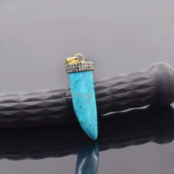 925 Sterling Silver Turquoise Horn Pendant Jewelry - Image 2