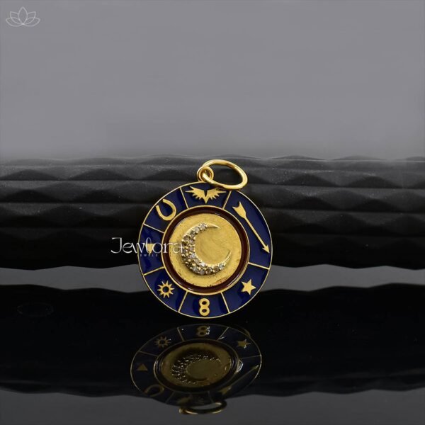 14K Yellow Gold Round Diamond Moon Pendant Jewelry