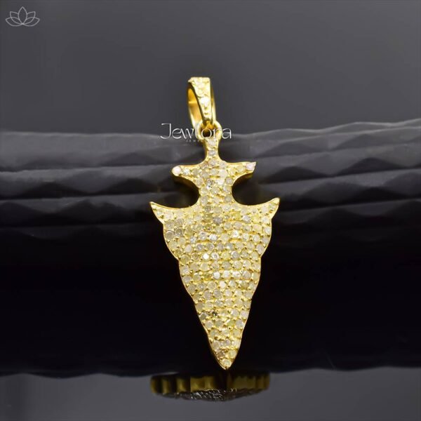 14K Yellow Gold Plated Single Cut Diamond Arrowhead Pendant Jewelry
