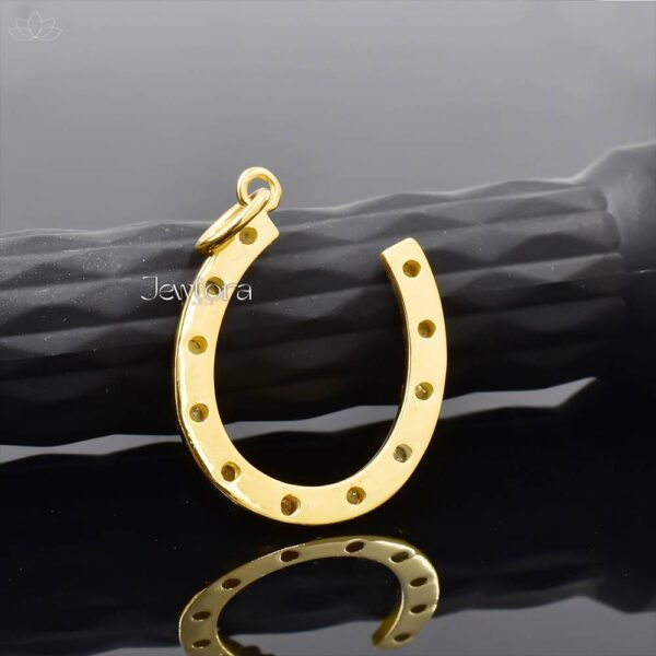 14K Yellow Gold Plated Diamond Horseshoe Blue Enamel Pendant Jewelry - Image 2