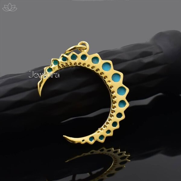14K Yellow Gold Plated Turquoise & Topaz Half Moon Pendant Jewelry - Image 2