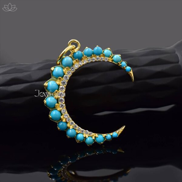 14K Yellow Gold Plated Turquoise & Topaz Half Moon Pendant Jewelry
