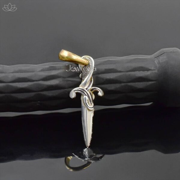 14K Yellow Gold Plated Black Spinel Amulet Sword Pendant Jewelry - Image 2