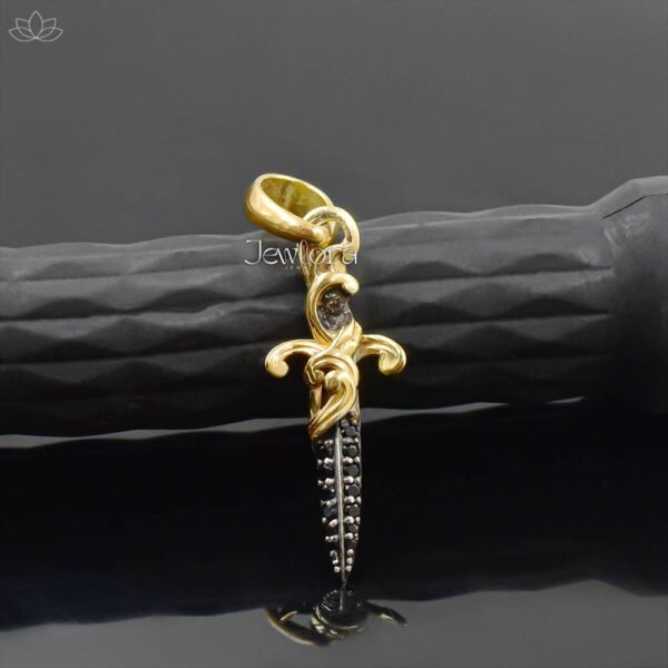 14K Yellow Gold Plated Black Spinel Amulet Sword Pendant Jewelry