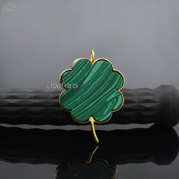 14K Yellow Gold Plated Malachite Clover Pendant Jewelry - Image 2