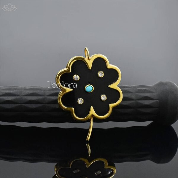 14K Yellow Gold Plated Malachite Clover Pendant Jewelry - Image 3