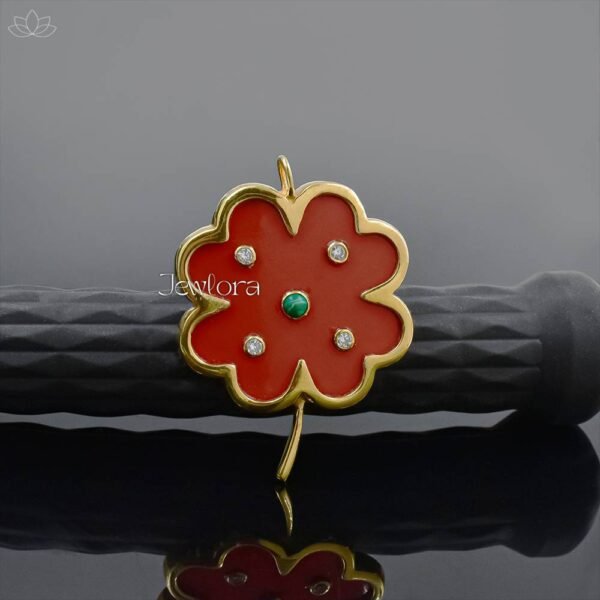 14K Yellow Gold Plated Malachite Clover Pendant Jewelry - Image 5