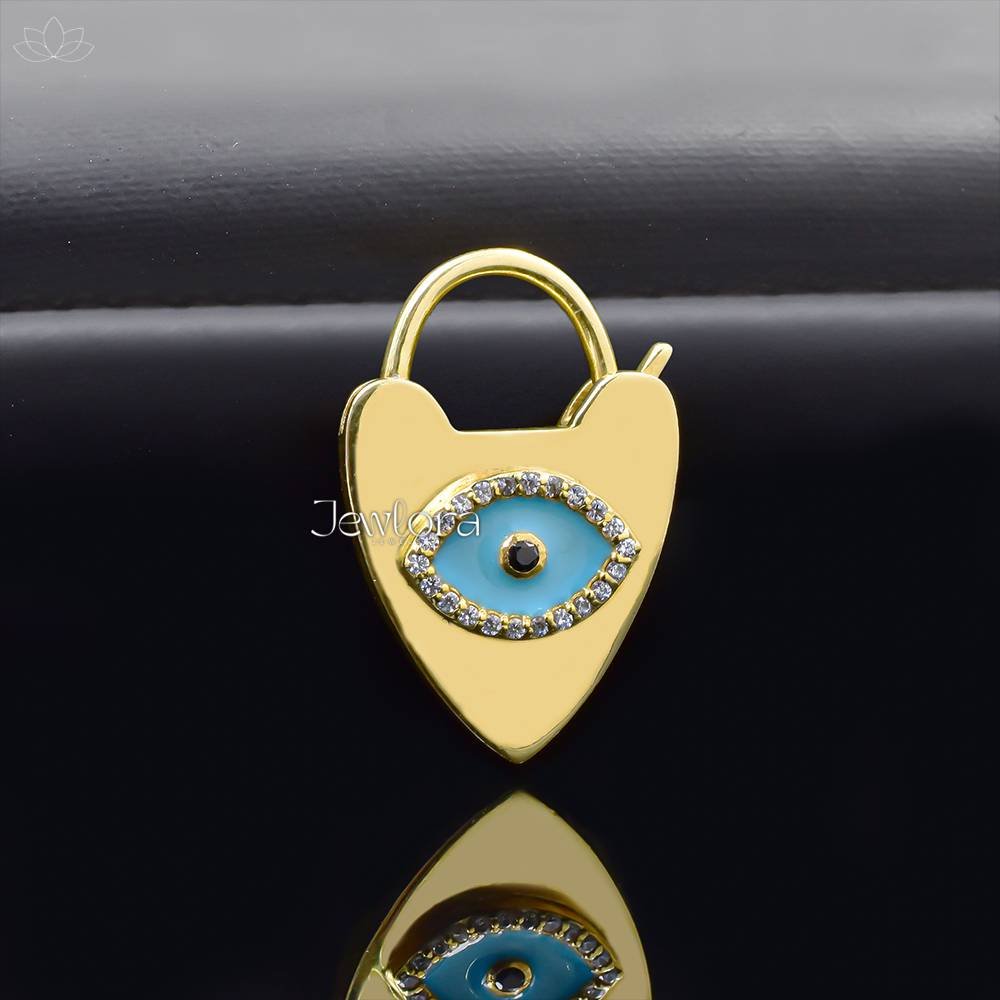 14K Yellow Gold Plated Topaz Evil Eye Heart Padlock Jewelry