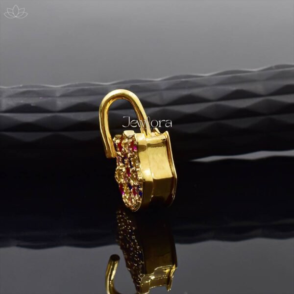 14K Yellow Gold Plated Multi Stone Spring Openable Padlock Jewelry - Image 2