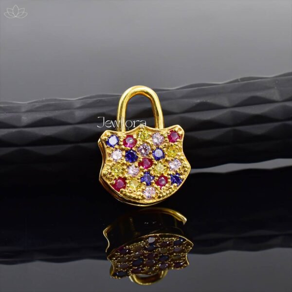 14K Yellow Gold Plated Multi Stone Spring Openable Padlock Jewelry