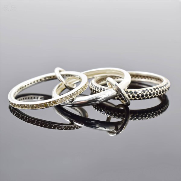 925 Silver Diamond & Black Spinel 3 Set Band Ring Jewelry - Image 2