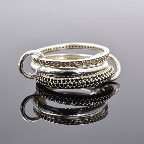 925 Silver Diamond & Black Spinel 3 Set Band Ring Jewelry