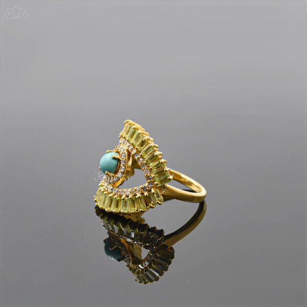 14K Gold Plated Baguette Diamond And Peridot Turquoise Ring Jewelry - Image 3