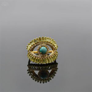 14K Gold Plated Baguette Diamond And Peridot Turquoise Ring Jewelry