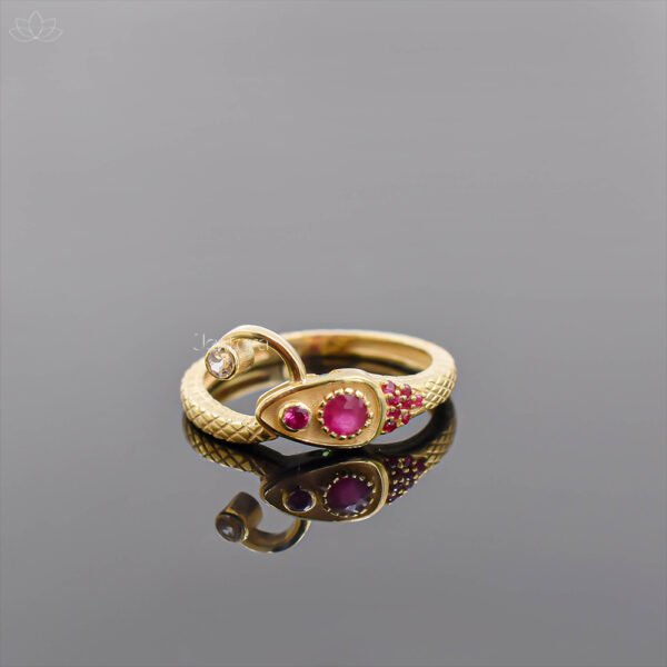 14K Yellow Gold Ruby Cobra Snake Band Ring Jewelry - Image 3