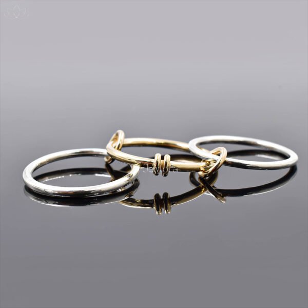 14K Yellow Gold & Silver Multi-Band 3 Set Ring Jewelry - Image 2